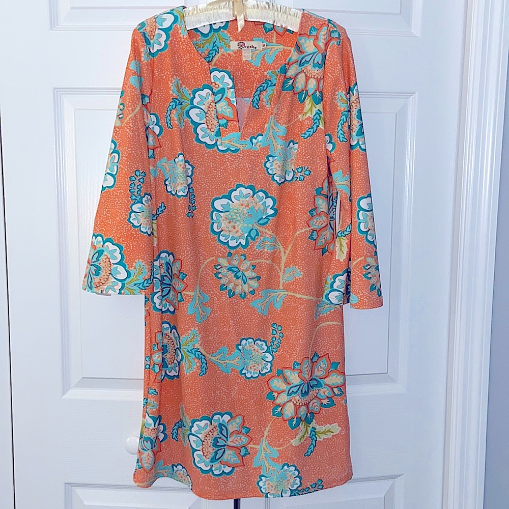 Axueh Orange Floral 3/4 Bell sleeve Mini Dress